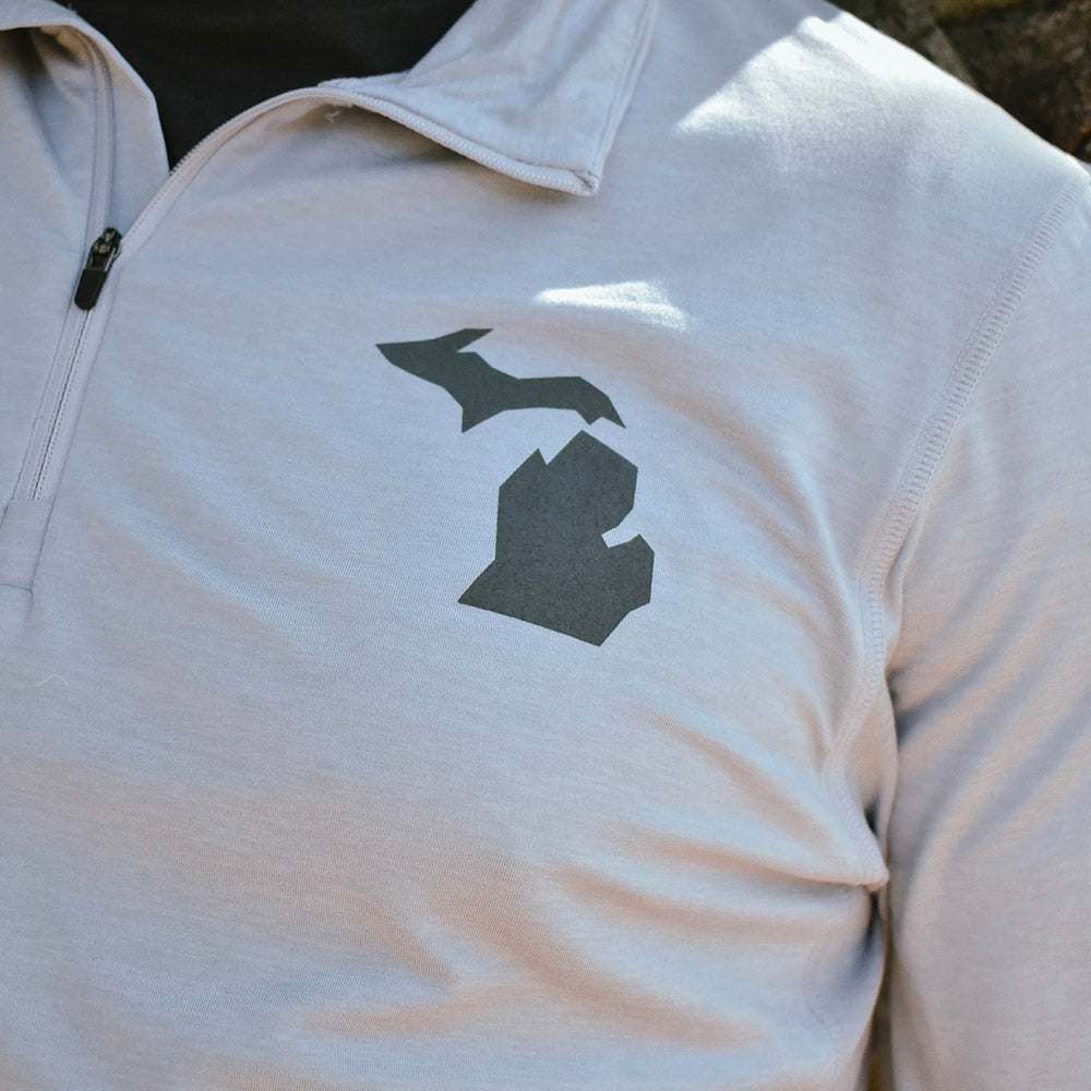 Men's RUN MICH Stacked Performance Tech 1/4 Zip 3.0 - Silver Cloud/Light Gray Woven Square Patch w/ White Gazelle