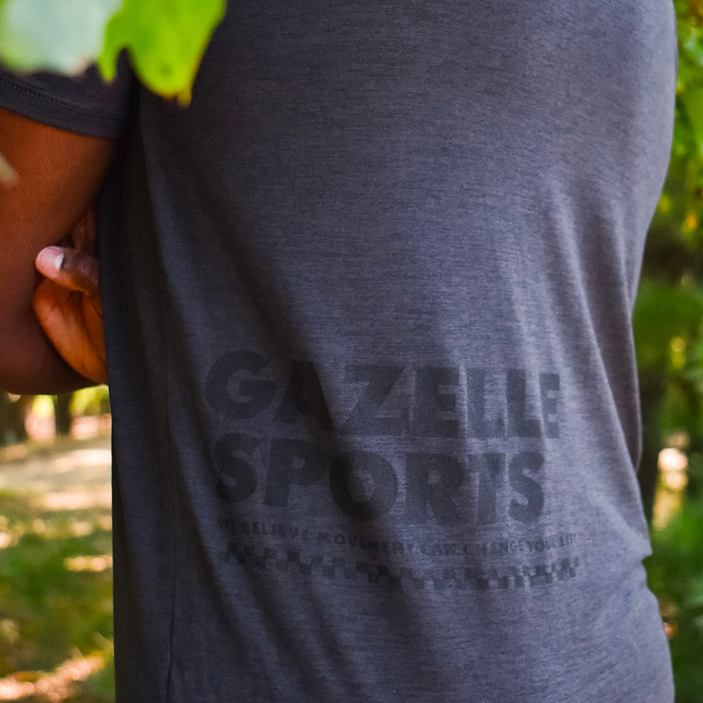 Men's GAZELLE SPORTS We Believe Performance Tech Short Sleeve - Black/White Woven Square Patch w/ Light Gray Gazelle