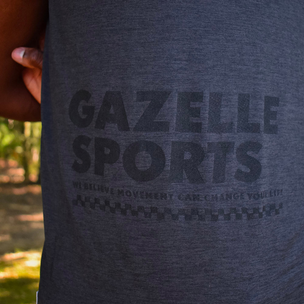 Men's GAZELLE SPORTS We Believe Performance Tech Short Sleeve - Black/White Woven Square Patch w/ Light Gray Gazelle
