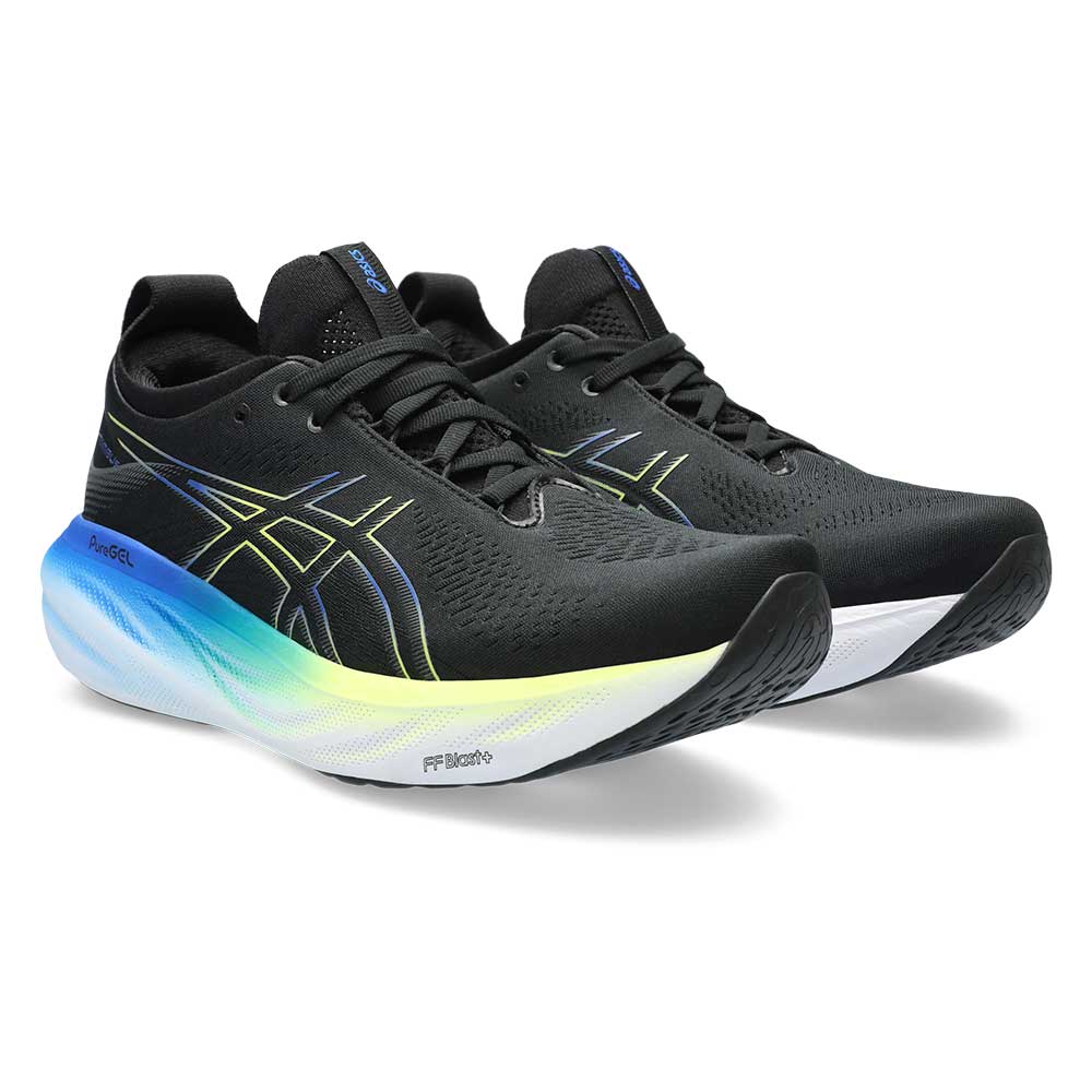 Men's Gel-Nimbus 25 Running Shoe - Black/Glow Yellow- Wide (2E)