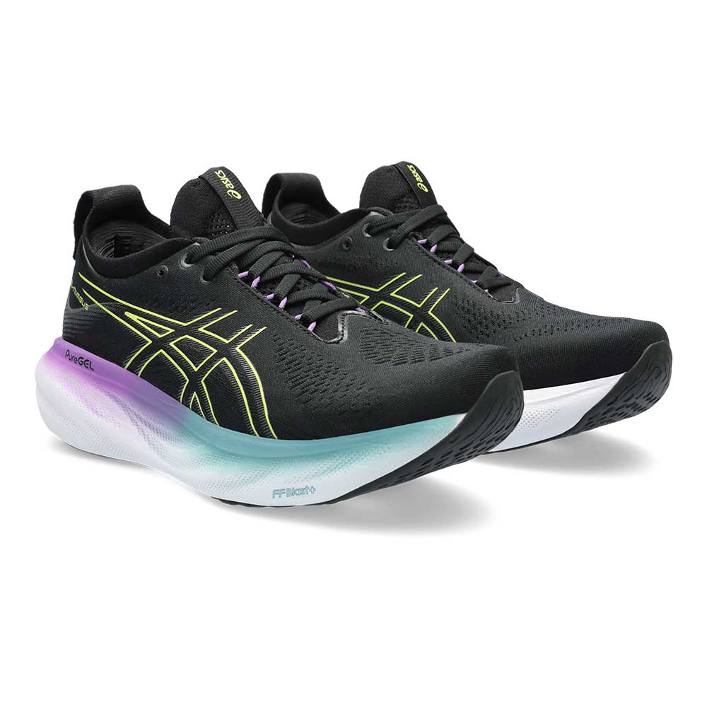 Women's Gel-Nimbus 25 Running Shoe - Black/Glow Yellow - Wide (D)