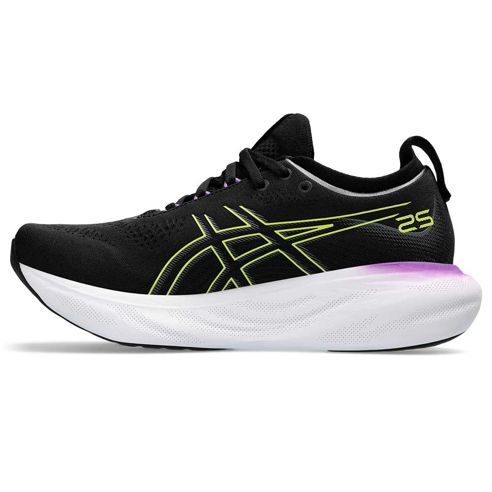 Women's Gel-Nimbus 25 Running Shoe - Black/Glow Yellow - Wide (D)