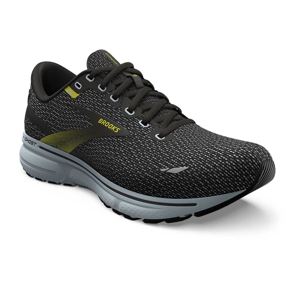 Men's Ghost 15 Running Shoe Running Shoe - Black/Ballad Blue/Sulphur- Regular (D)