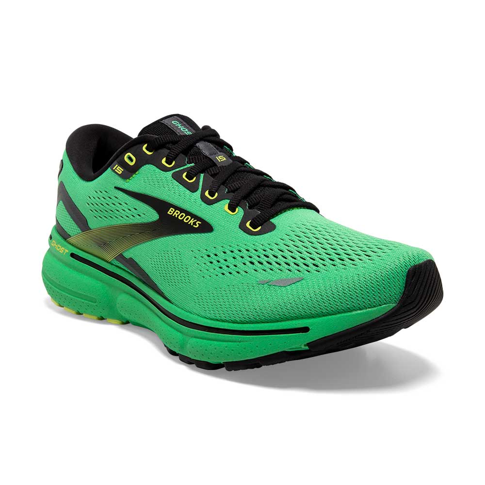 Men's Ghost 15 Running Shoe- Green/Black/Sharp Green