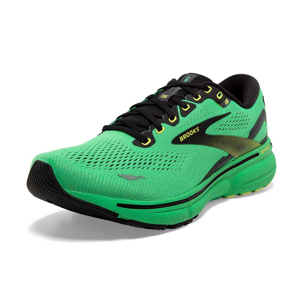 Men's Ghost 15 Running Shoe- Green/Black/Sharp Green
