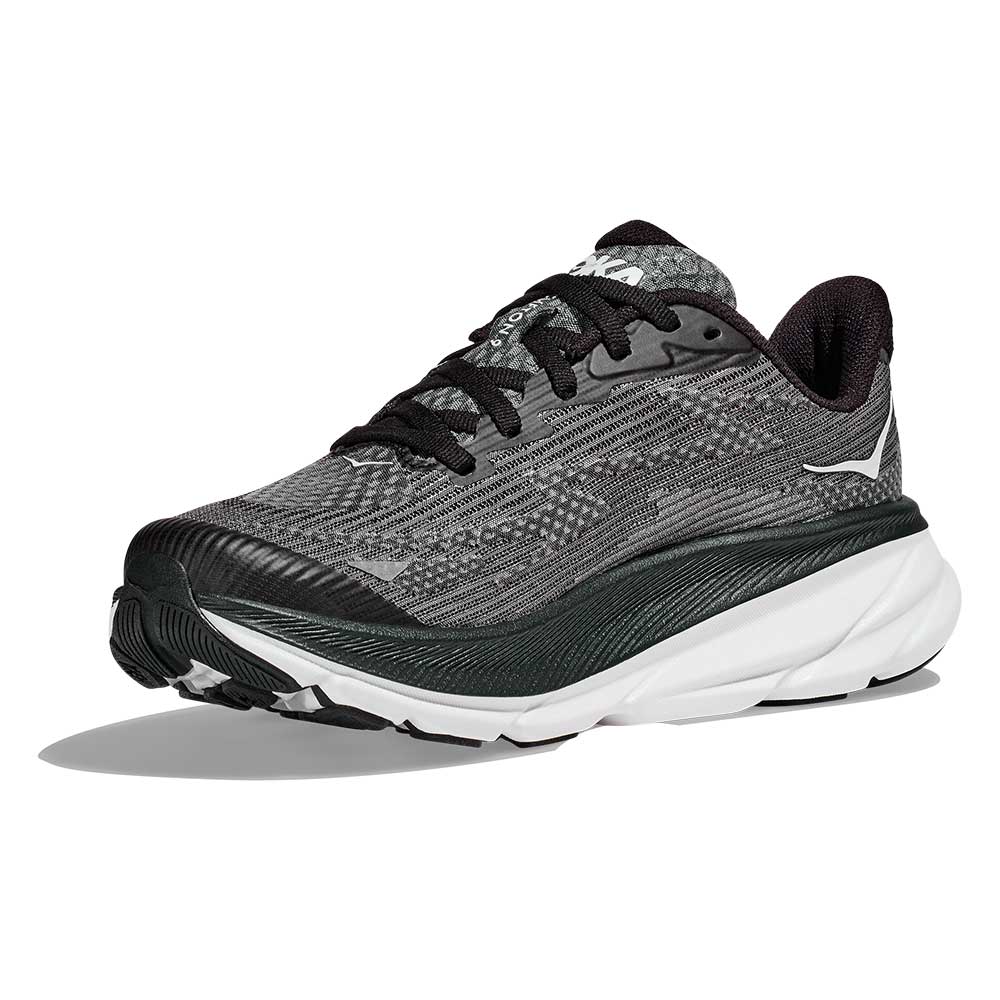 Youth Clifton 9 Running Shoe - Black/White - Regular (D)