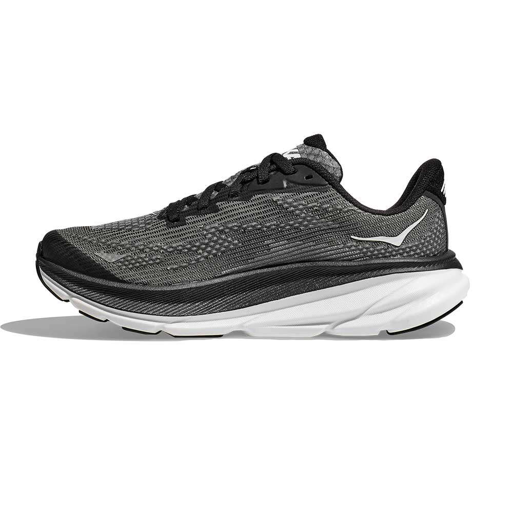 Youth Clifton 9 Running Shoe - Black/White - Regular (D)