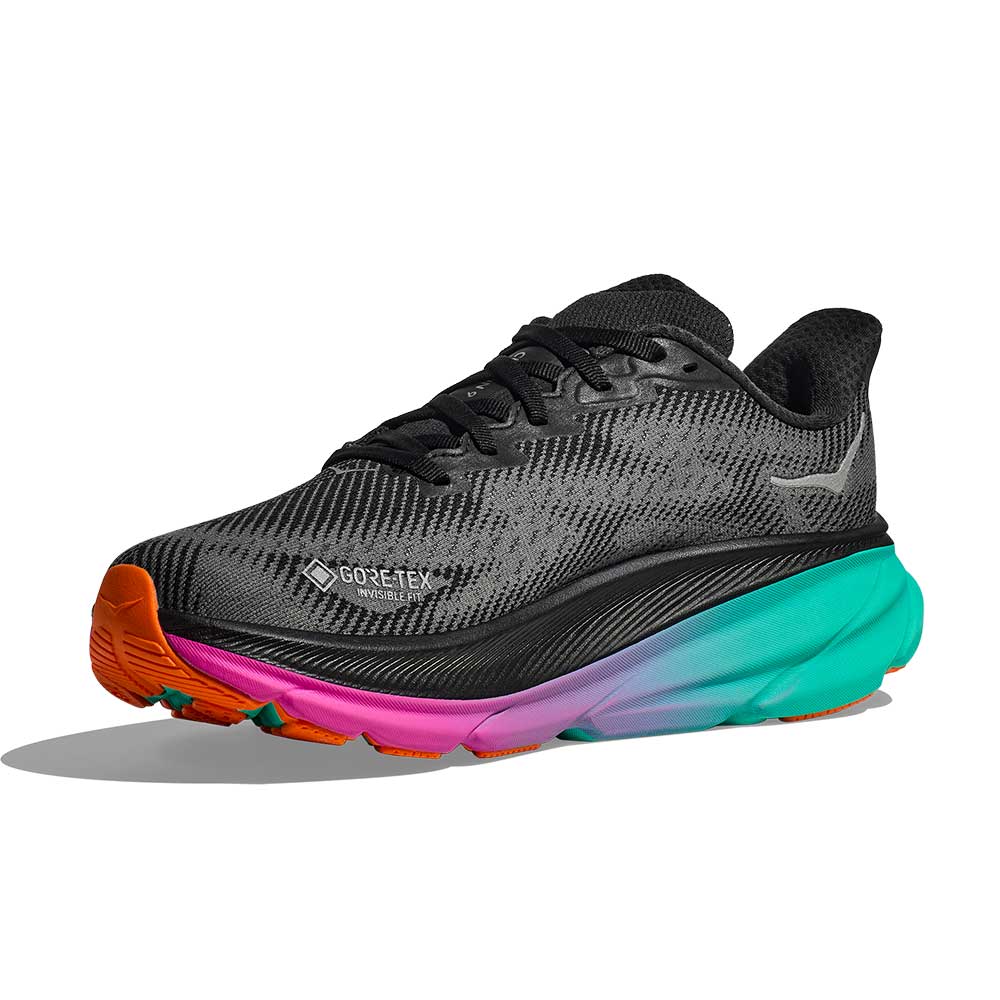 Men's Clifton 9 GTX Running Shoe - Black/Electric Aqua - Regular (D)