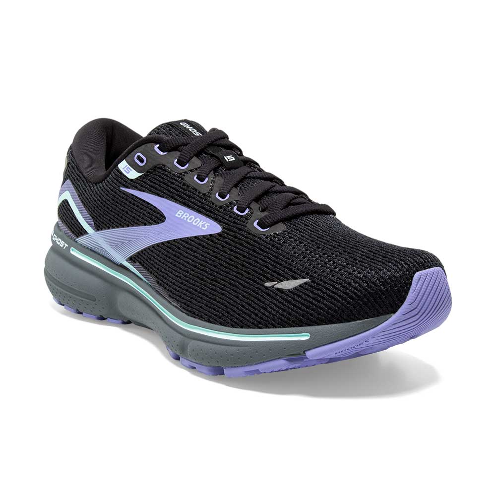 Women's Ghost 15 Running Shoe- Black/Jacaranda/Salt- Regular (B)