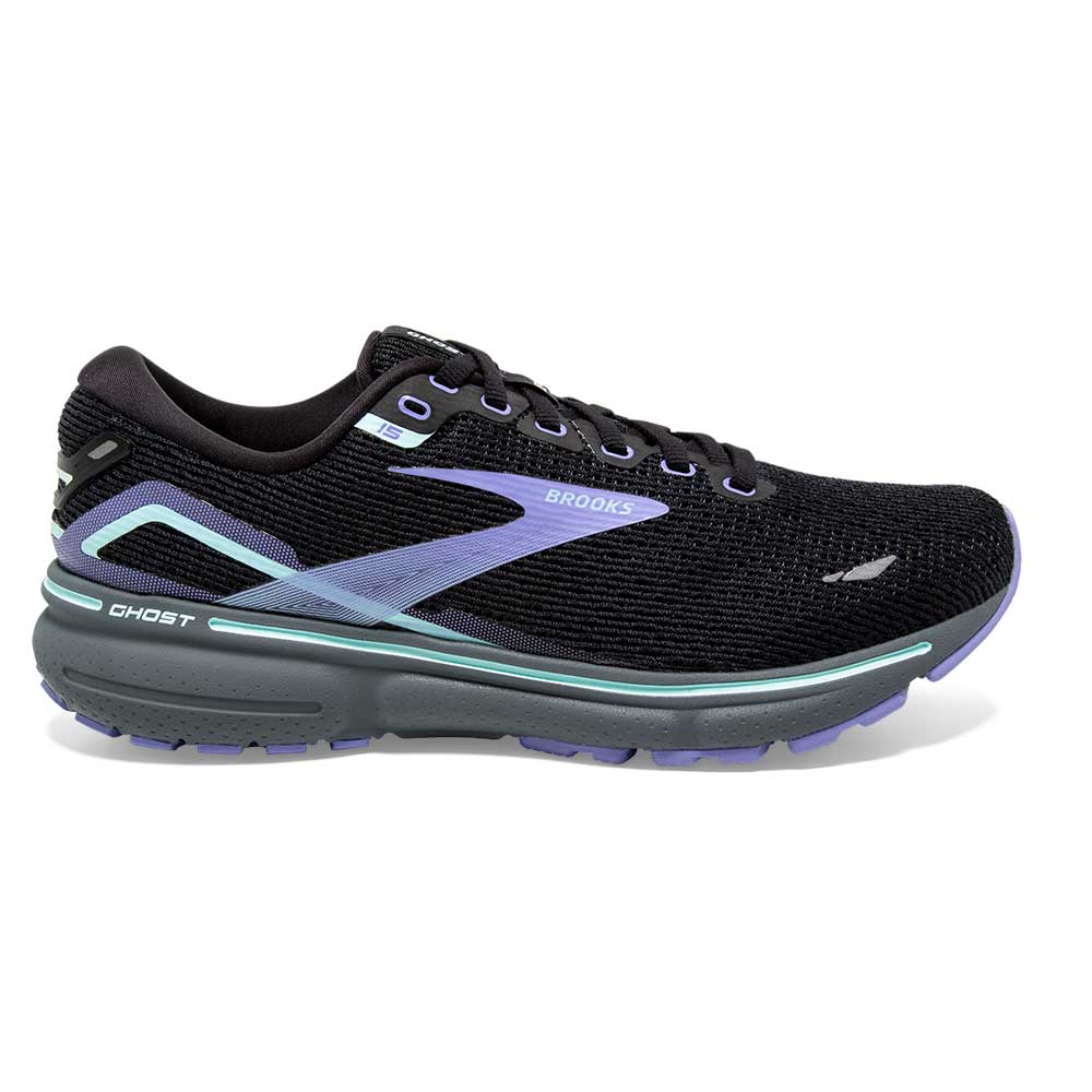 Women's Ghost 15 Running Shoe- Black/Jacaranda/Salt- Regular (B)
