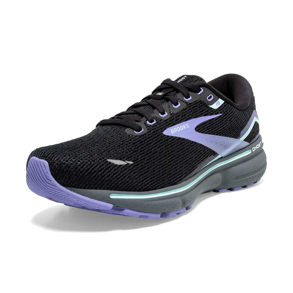 Women's Ghost 15 Running Shoe- Black/Jacaranda/Salt- Regular (B)
