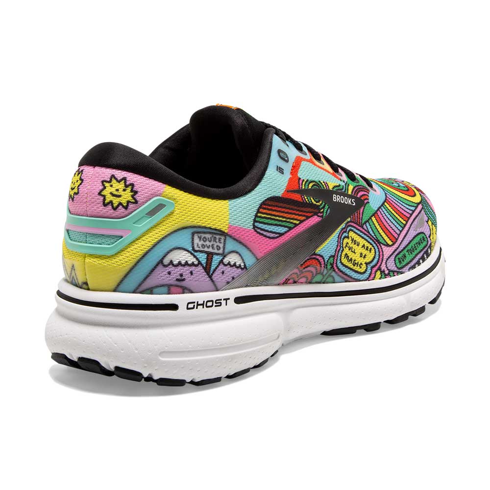Women's Ghost 15 Run Proud Running Shoe- Black/White/Multi- Regular (B)