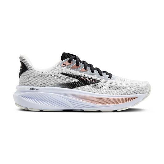 Women's Ghost 17 Running Shoe - White/Black/Rose Gold - Wide (D)