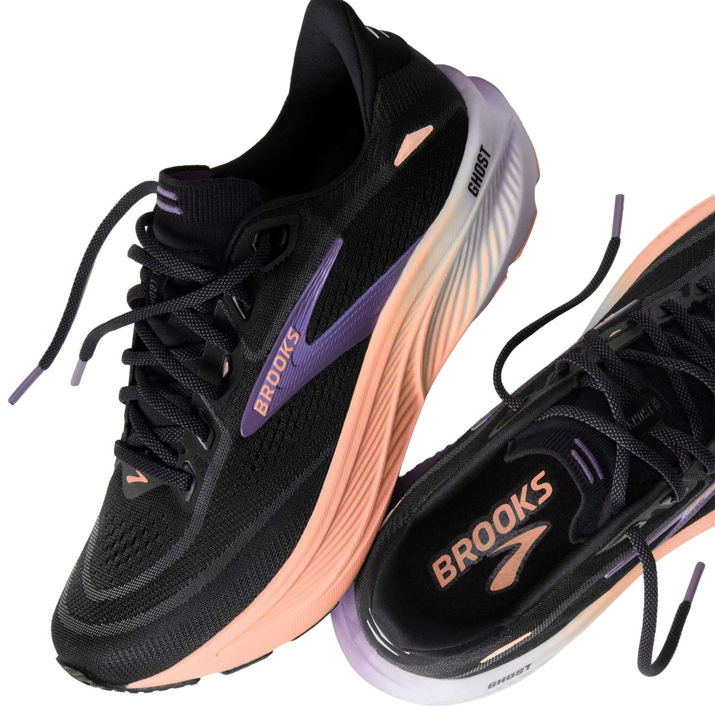 Women's Ghost 18 Running Shoe - Black/Mulled Grape/Peach - Regular (B)