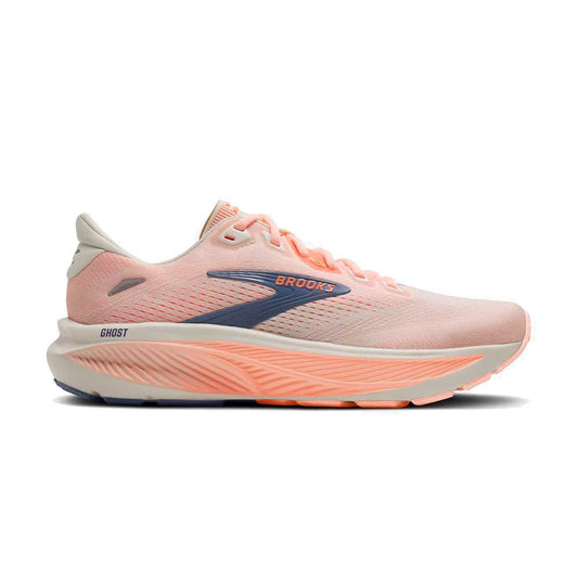 Women's Ghost 18 Running Shoe - Star White/Cyber Peach/Grey - Wide (D)