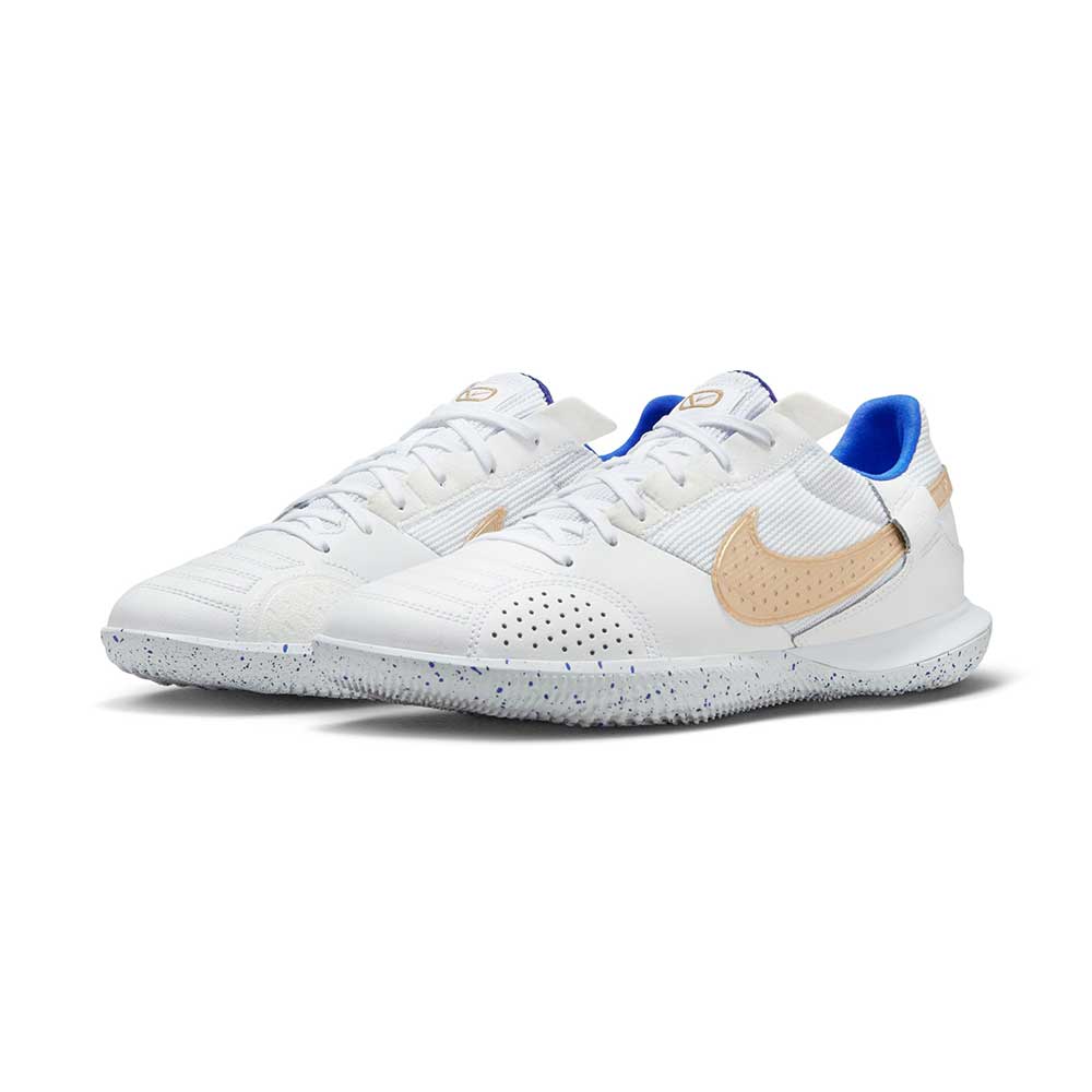 Unisex Nike Streetgato IC Soccer Shoes - White/Metallic Gold/Hyper Royal - Regular (D)