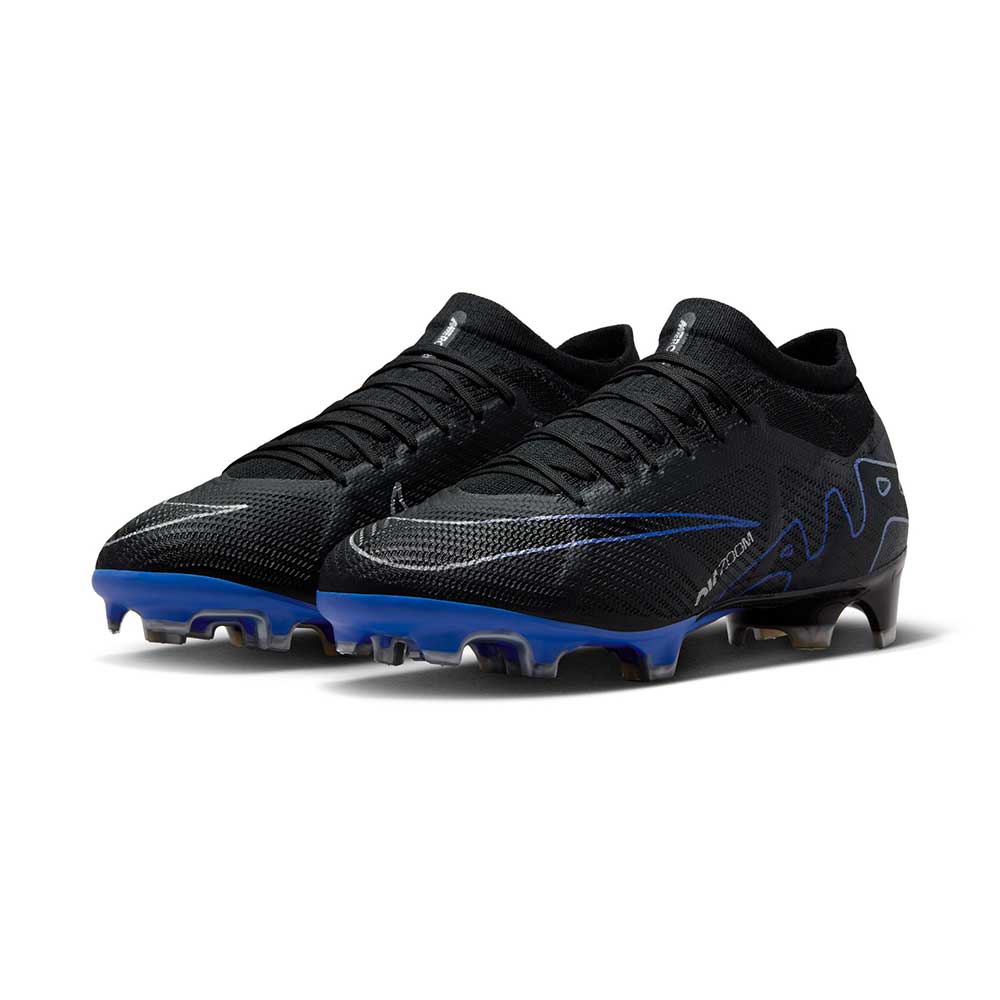 Nike Zoom Mercurial Vapor 15 Pro FG Soccer Cleat- Black/Chrome-Hyper Blue- Regular (D)