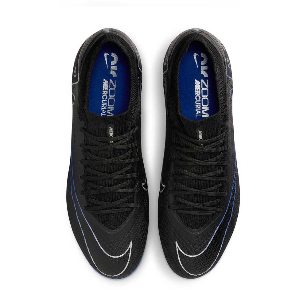 Nike Zoom Mercurial Vapor 15 Pro FG Soccer Cleat- Black/Chrome-Hyper Blue- Regular (D)