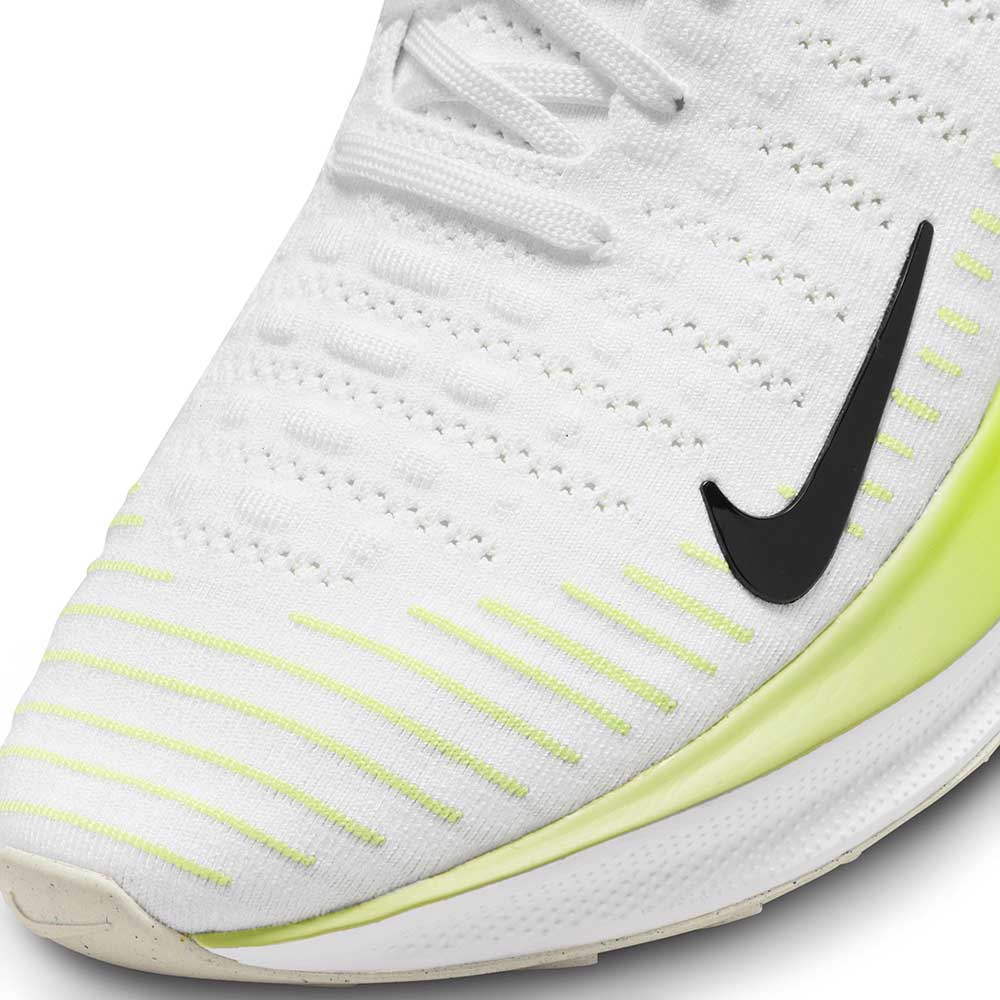 Men's Nike React Infinity Run Flyknit 4 Running Shoe- White/Light Lemon Twist/Volt/Black- Regular (B)