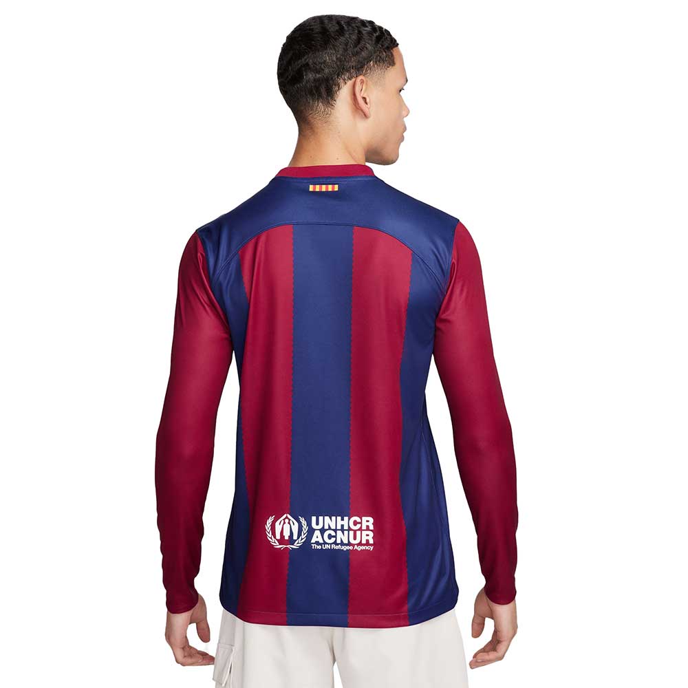 Men's FC Barcelona 2023/24 Stadium Home Nike Dri-FIT Long-Sleeve Soccer Jersey- Deep Royal Blue/Noble Red/White