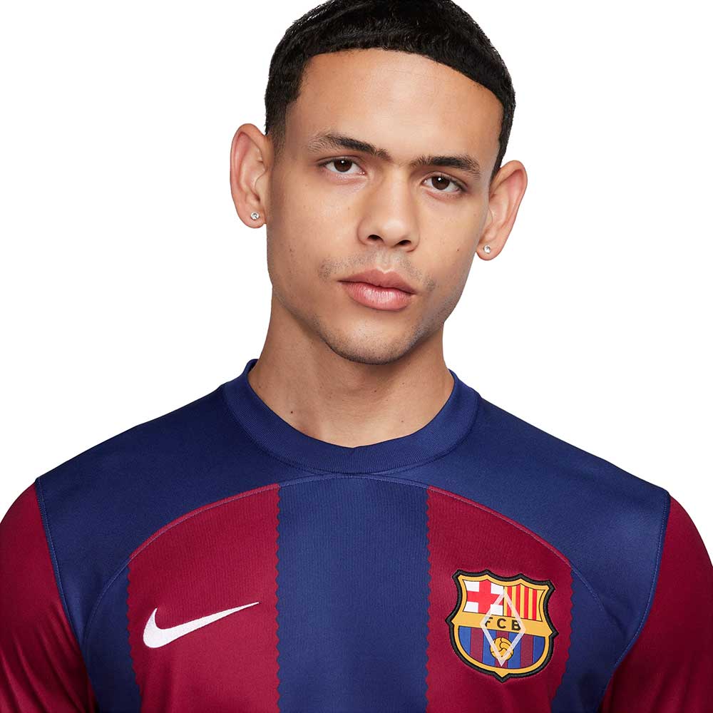 Men's FC Barcelona 2023/24 Stadium Home Nike Dri-FIT Long-Sleeve Soccer Jersey- Deep Royal Blue/Noble Red/White