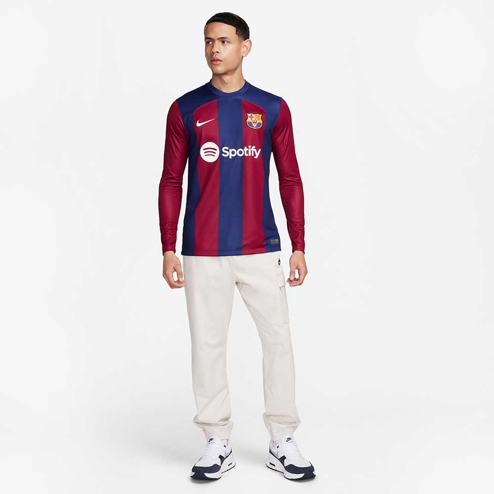 Men's FC Barcelona 2023/24 Stadium Home Nike Dri-FIT Long-Sleeve Soccer Jersey- Deep Royal Blue/Noble Red/White