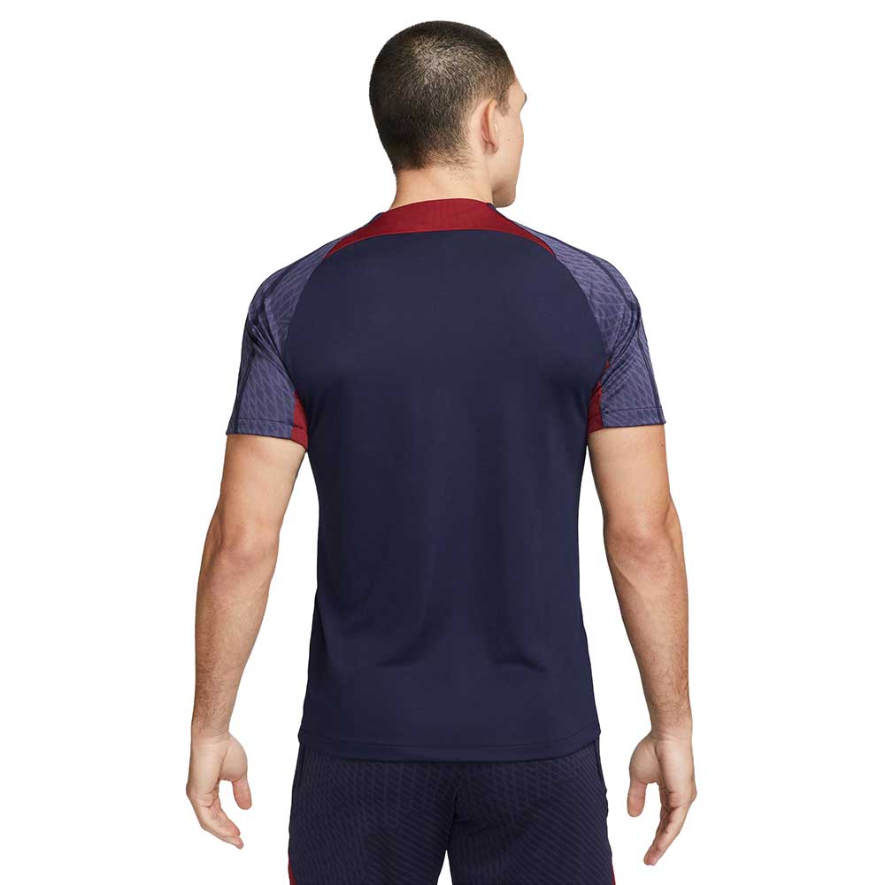 Men's Paris Saint-Germain Strike Nike Dri-FIT Knit Soccer Top- Blackened Blue/Blackened Blue/Team Red/Gold Suede