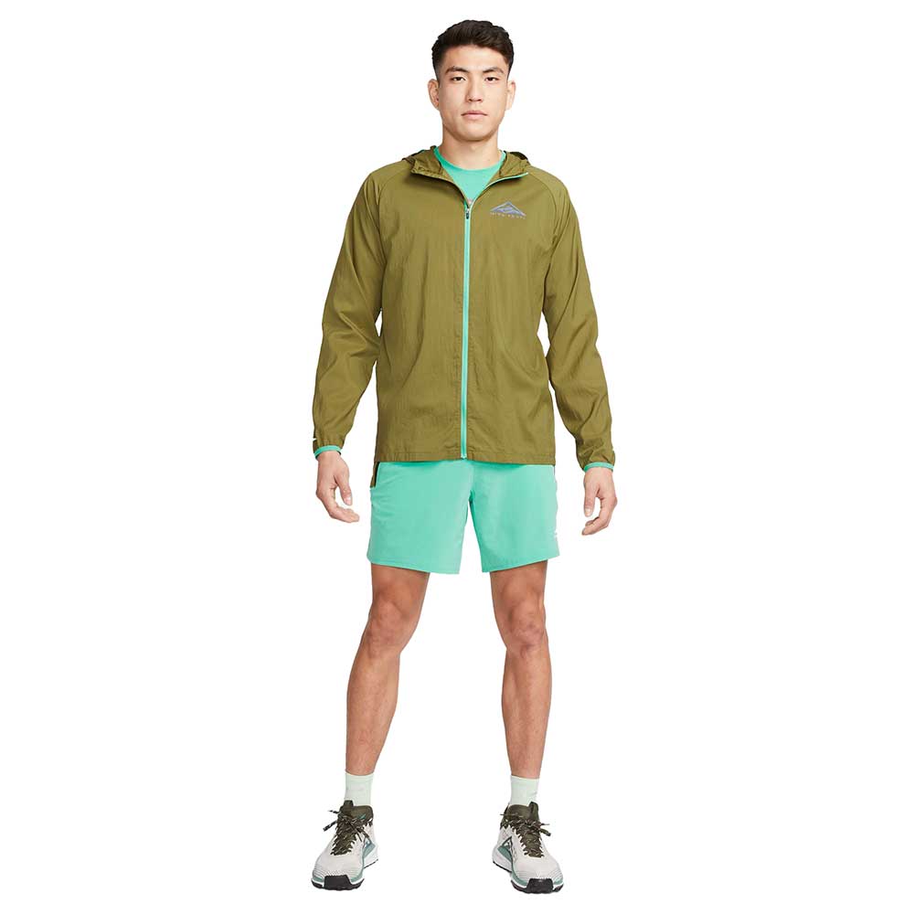 Men's Nike Trail Lightweight Jacket - Olive Flak/Spring Green