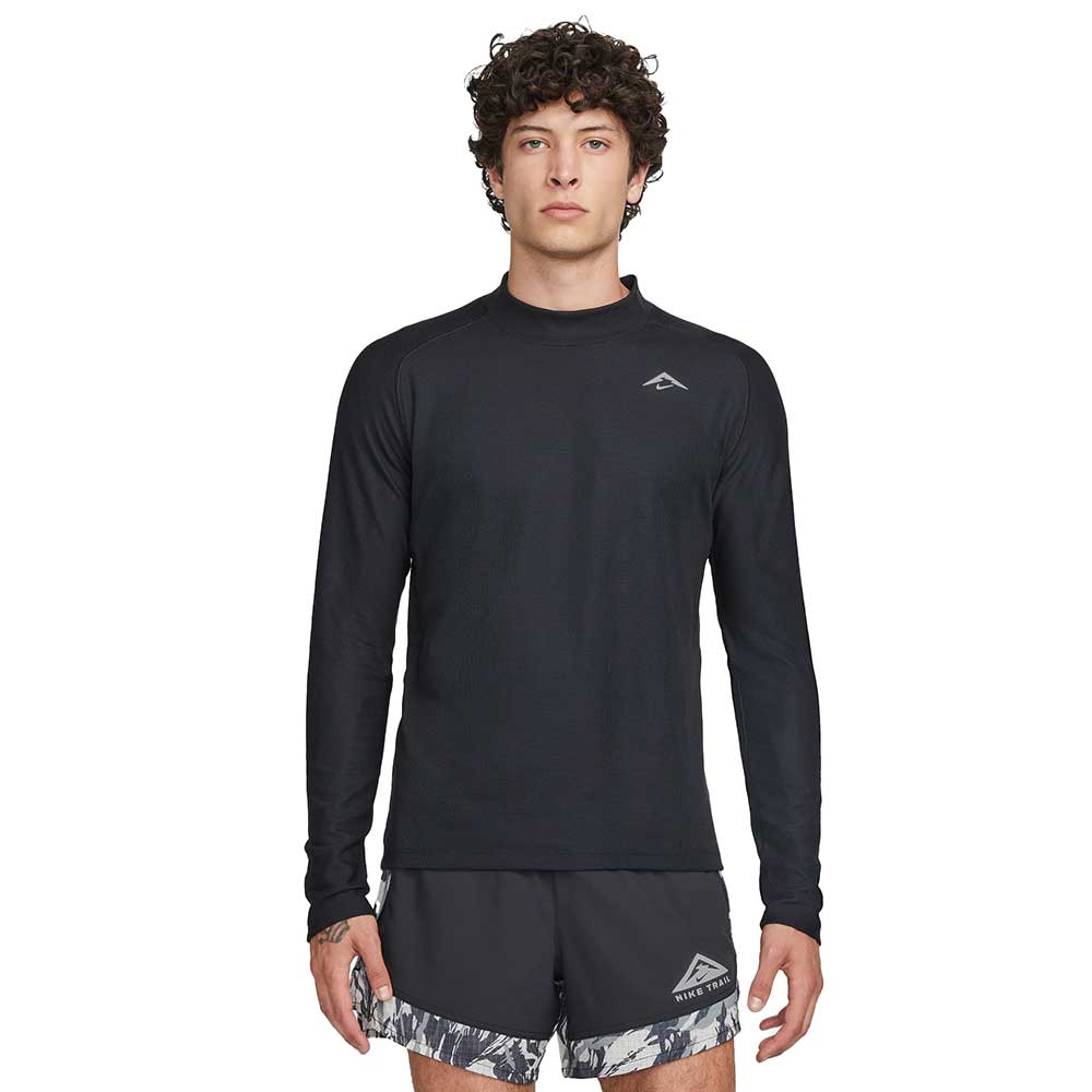 Men's Dri-FIT Long Sleeve Running Top - Black/Black/White