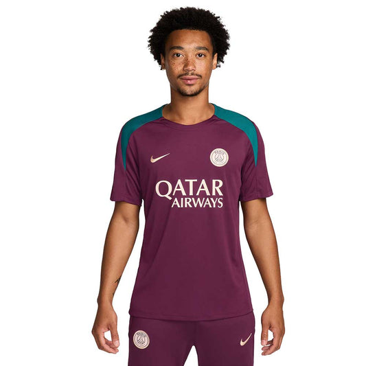 Men's PSG DF Strike Short Sleeve Top - Bordeaux/Bordeaux/Geode Teal