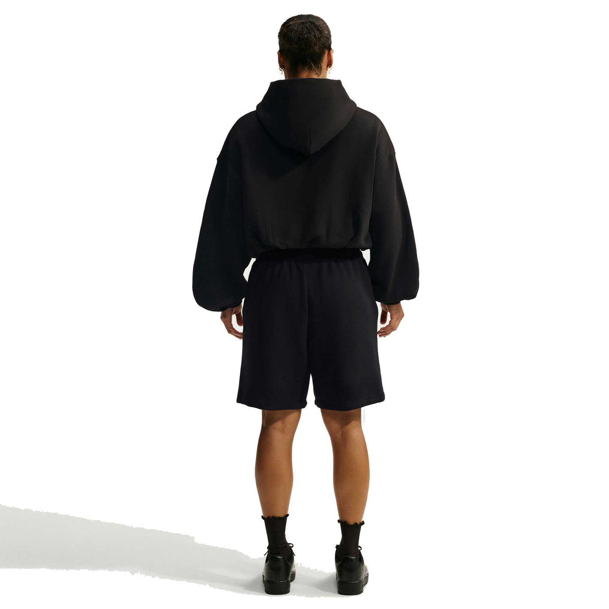 Women's Nike Studio Fleece Oversized Cropped Hoodie - Total Black/Sail