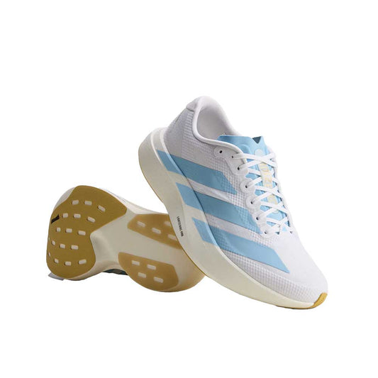 Women's Adizero EVO SL Woven Running Shoe - Footwear White/Clear Blue/Matte Gold - Regular (B)