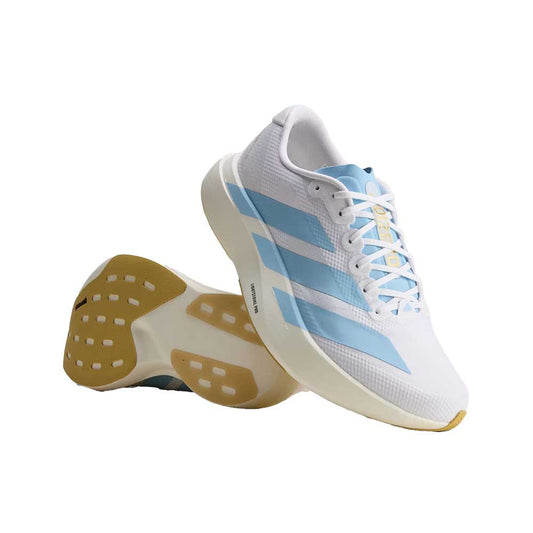 Men's Adizero EVO SL Woven Running Shoe - Footwear White/Clear Blue/Matte Gold - Regular (D)