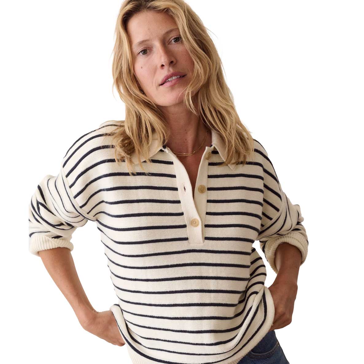 Women's Valerie Polo Sweater - Cream/Twilight Stripe