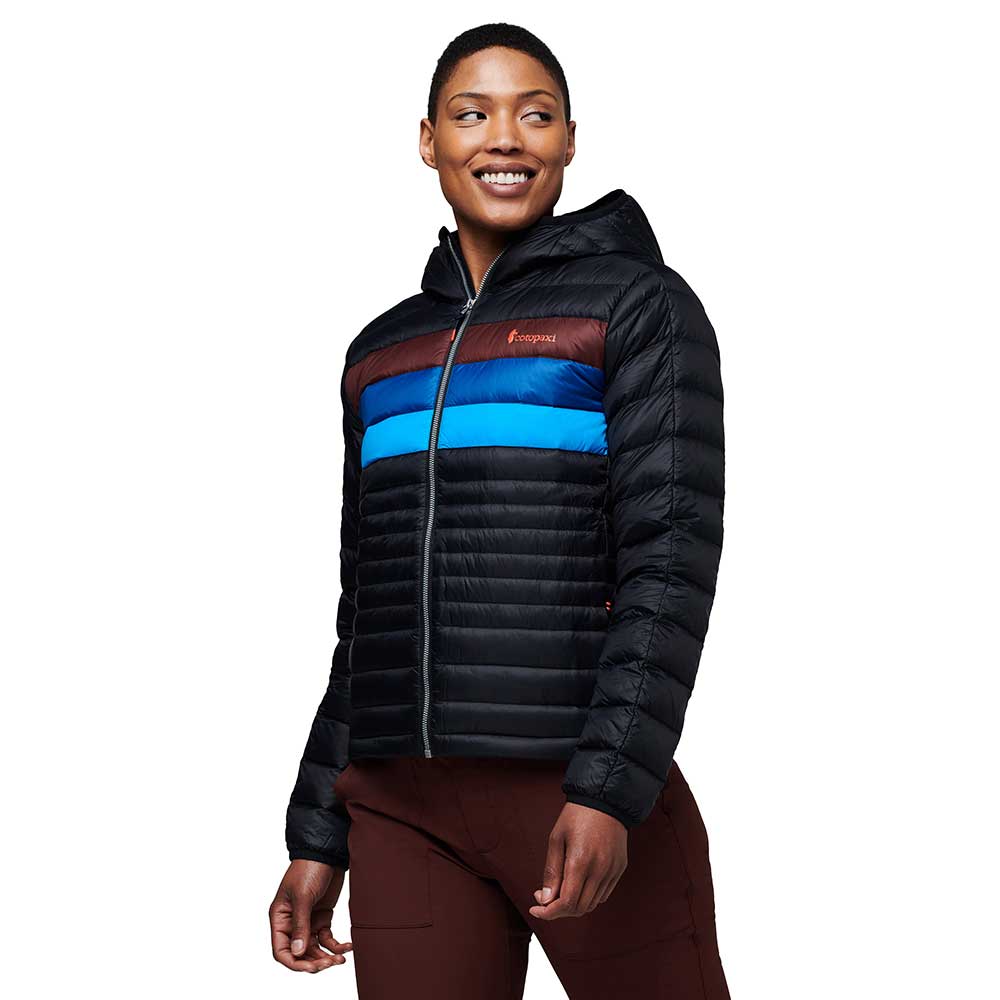 Women's Fuego Down Hooded Jacket - Black/Chestnut Stripes