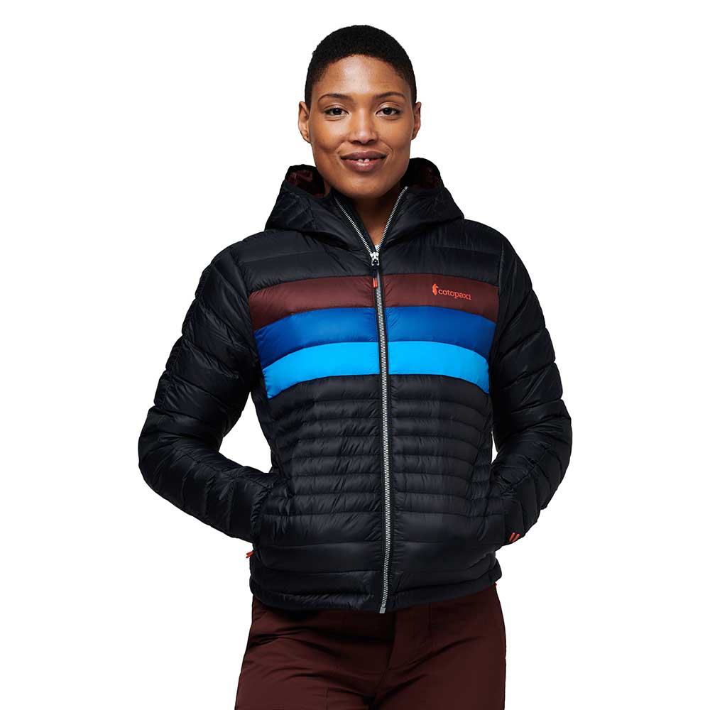 Women's Fuego Down Hooded Jacket - Black/Chestnut Stripes
