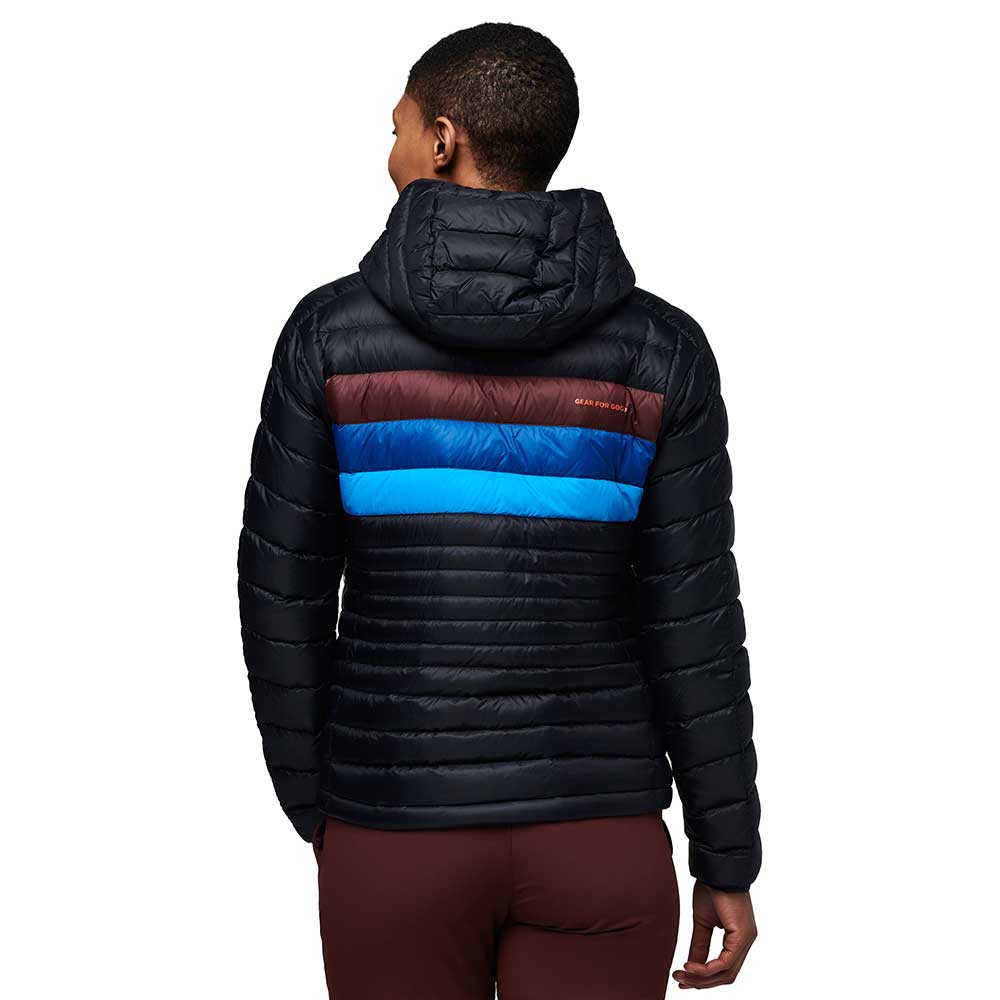 Women's Fuego Down Hooded Jacket - Black/Chestnut Stripes