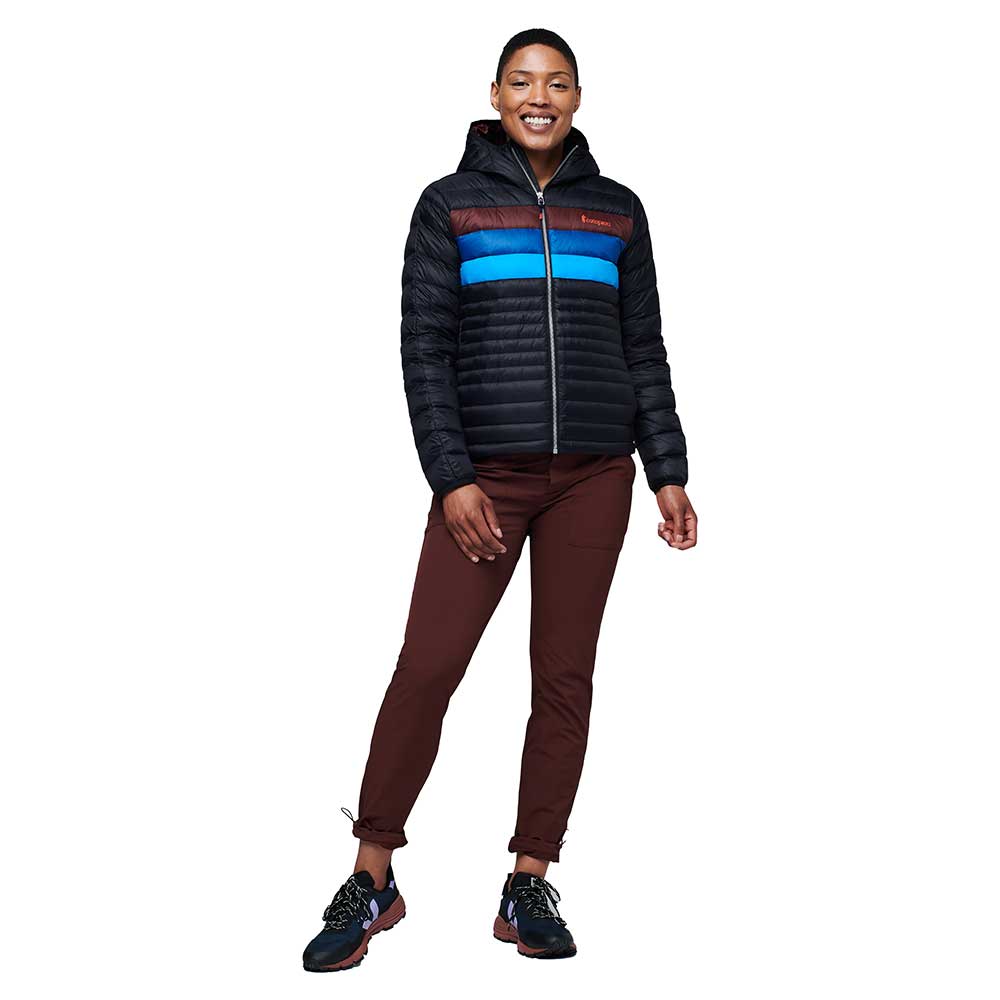 Women's Fuego Down Hooded Jacket - Black/Chestnut Stripes