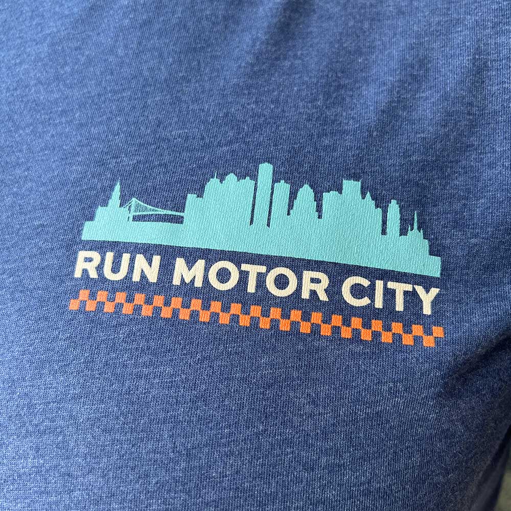 All Gender Run Motor City Poly-Cotton Short Sleeve - Heather Navy/White Foldover Woven Square Patch w/ Light Gray Gazelle