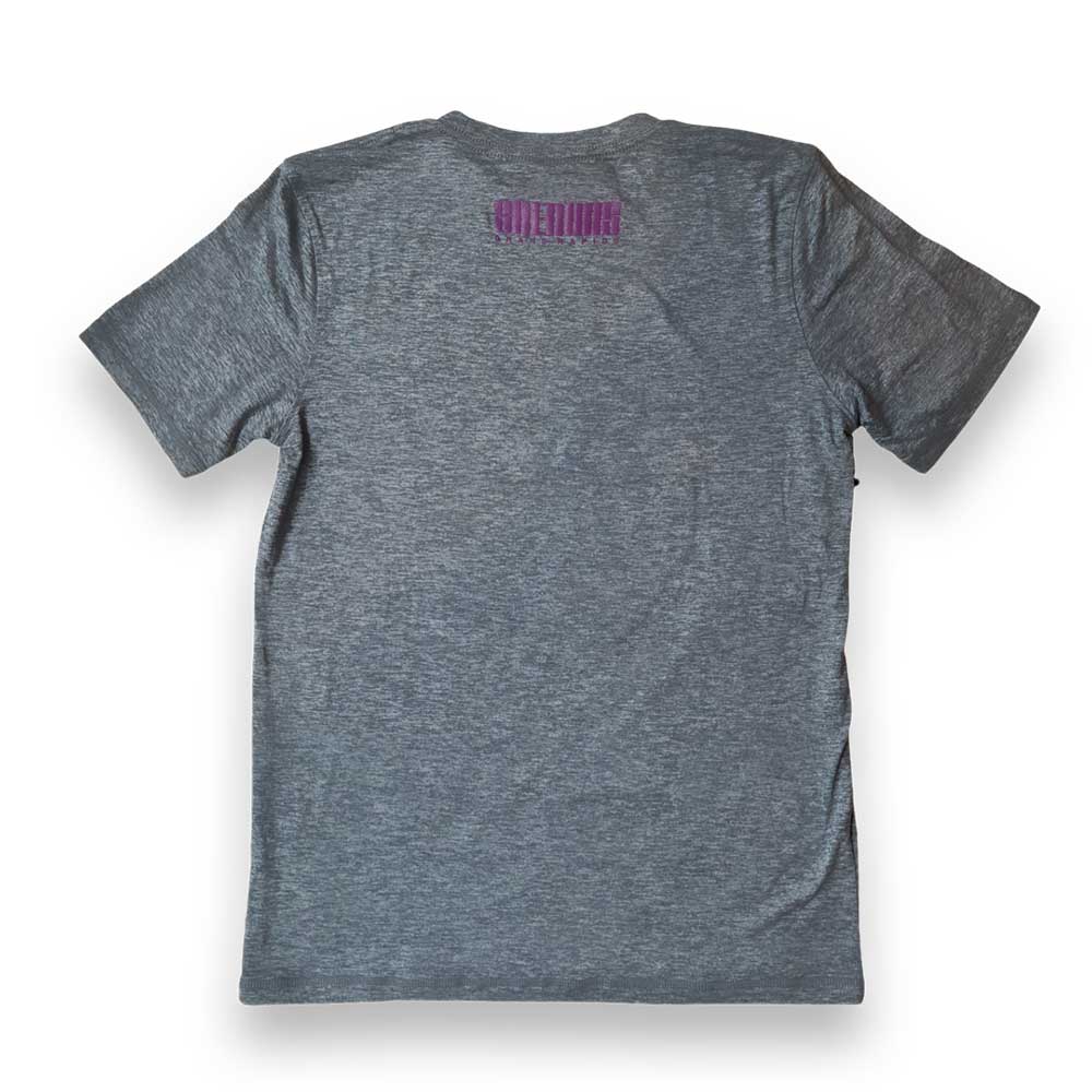 Unisex She Runs GR Mouth Skyline Perf Tech SS - Heather Gray/Navy/Pink