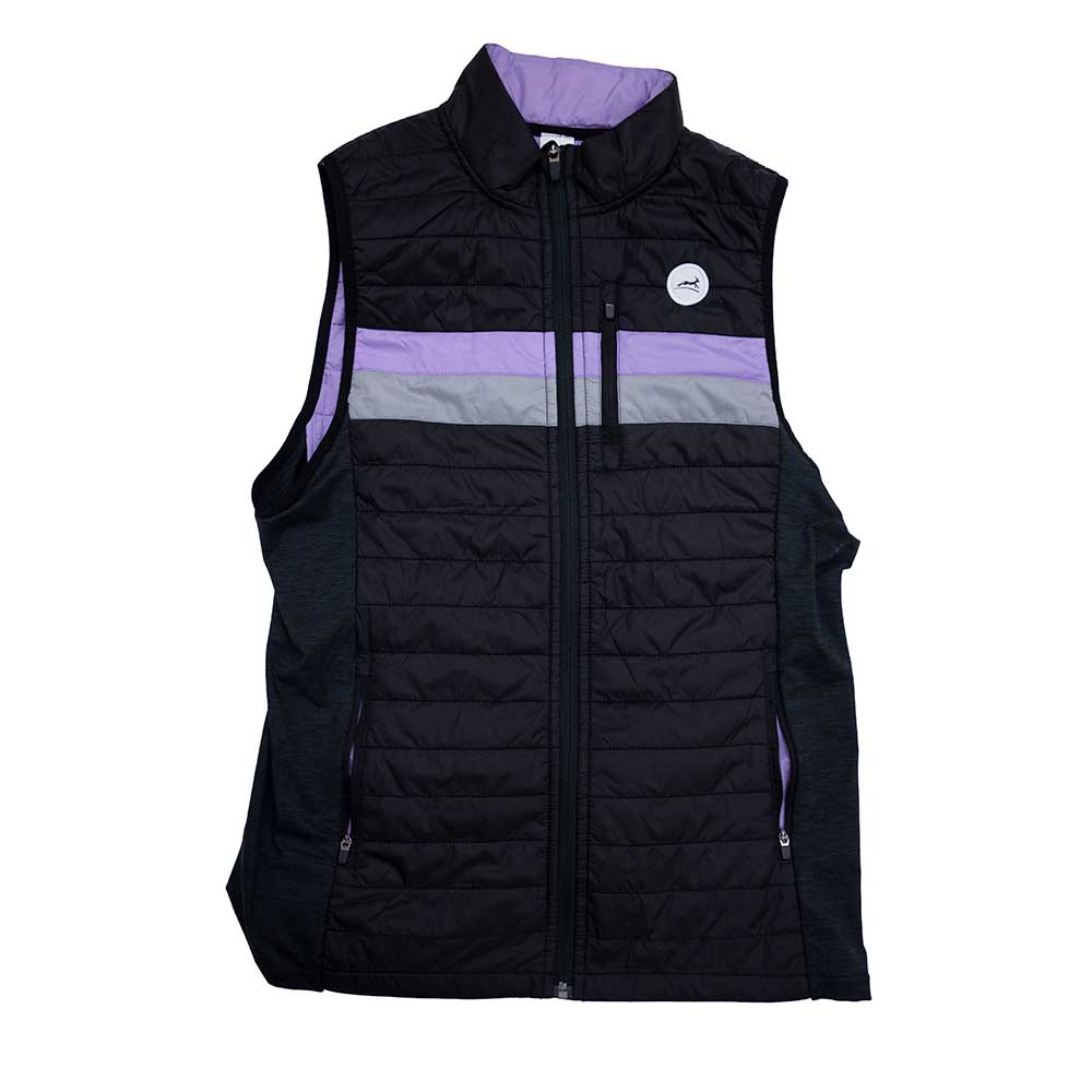 Women's Down Vest 2.0 - Black Lilac Blocking/White Embroidered Circle Patch w/ Black Gazelle