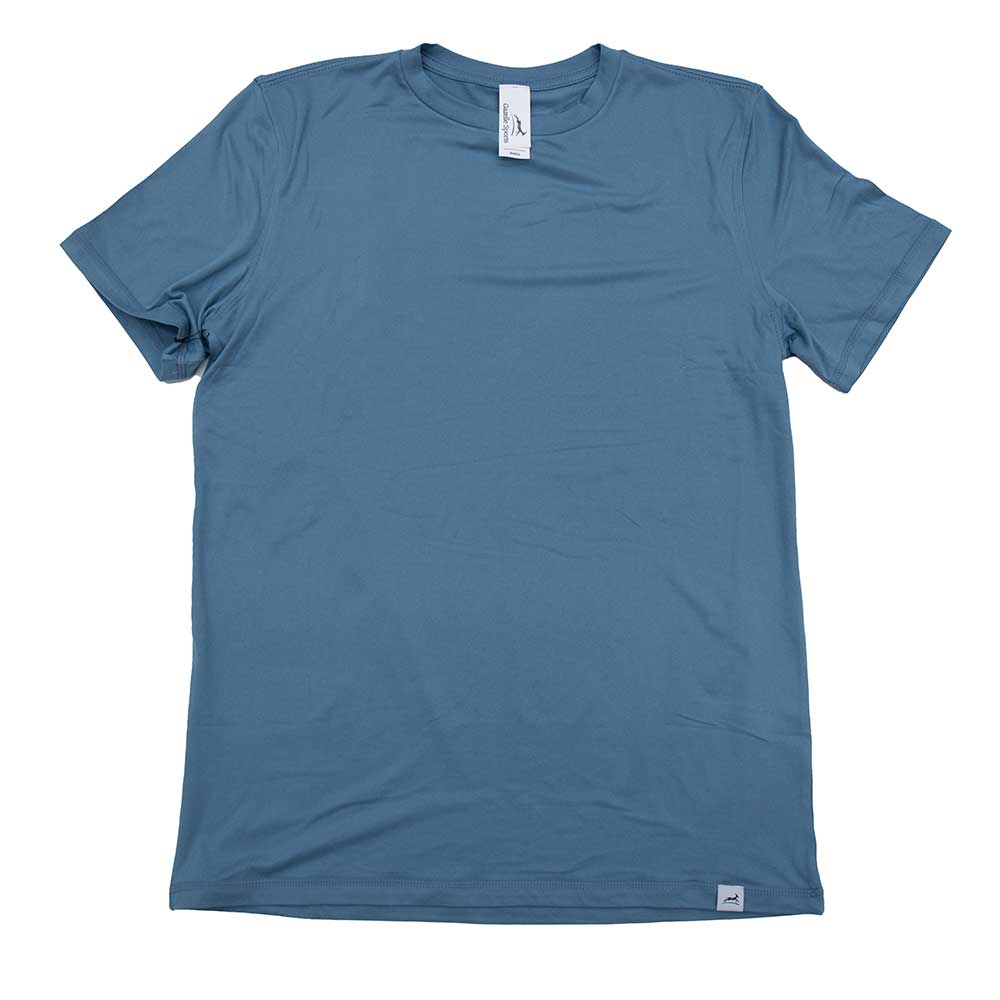 Men's Performance Tech Short Sleeve - Heather Blue Ashes/White Foldover Woven Square Patch w/ Black Gazelle