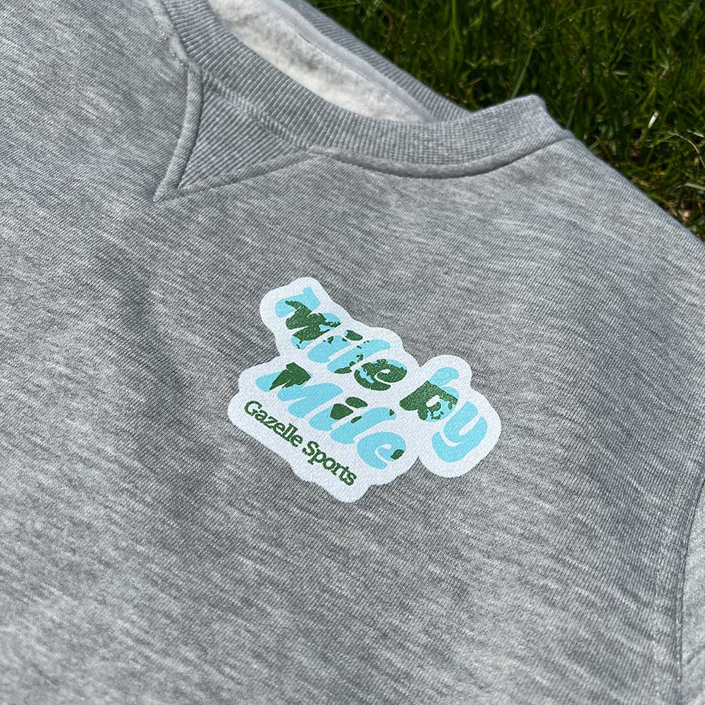 Global Running Day Poly-Cotton Crew - Heather Gray/White Woven Square Patch w/ Light Gray Gazelle