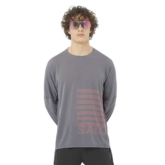 Men's Sense Aero Long Sleeve Tee GFX - Castlerock/Neon Flame