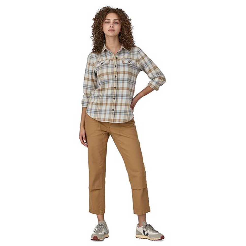 Women's Long-Sleeved Organic Cotton Midweight Fjord Flannel Shirt - Fields: Natural