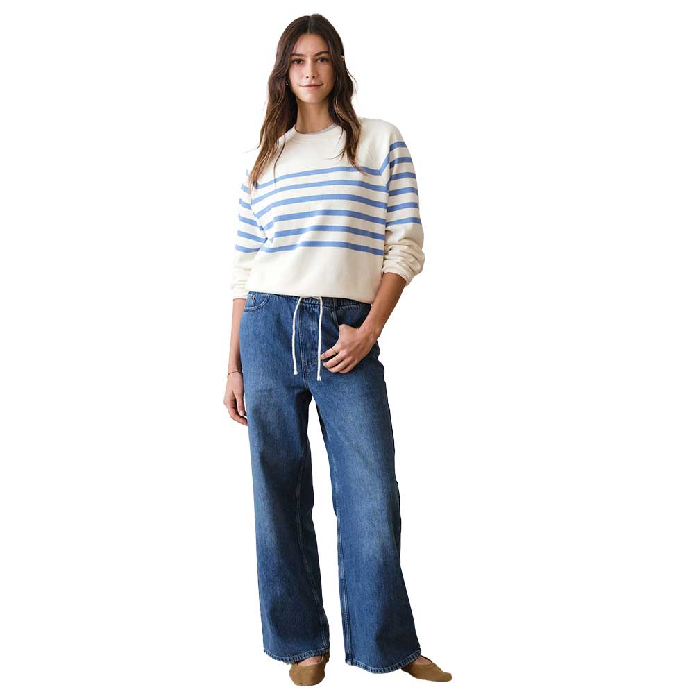 Women's Cloud 9 Fleece Crewneck - Antique White/Blue Stripe