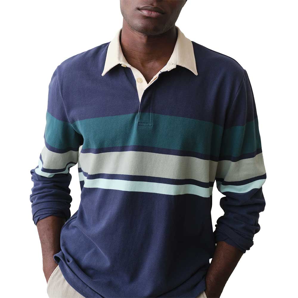 Men's Sueded Rugby Polo - Navy/Green Stripe