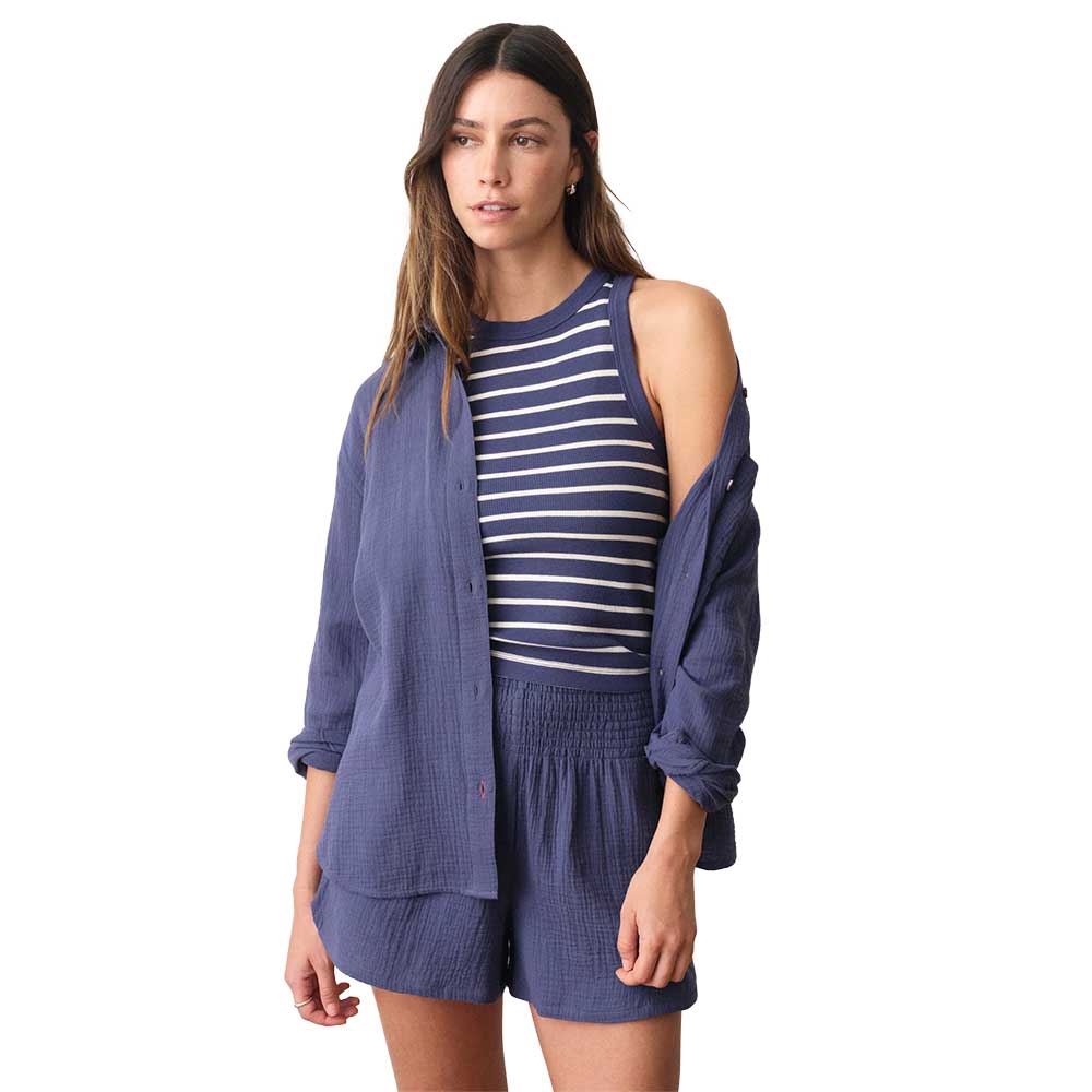 Women's Lexi Rib Sun-In High Neck Crop Tank - Bay Blue/White Stripe