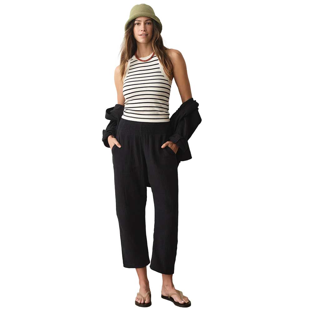 Women's Lexi Rib Sun-In High Neck Crop Tank - Cream/Black Stripe