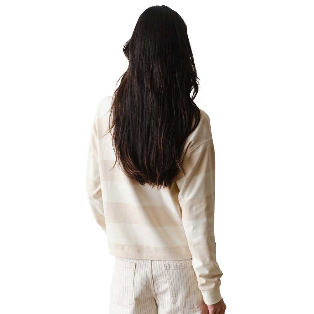 Women's Luxe Sueded Polo Tee - Cream Stripe